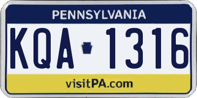 PA license plate KQA1316