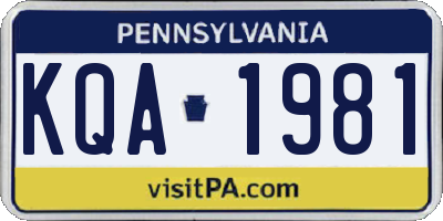 PA license plate KQA1981