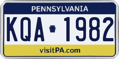 PA license plate KQA1982