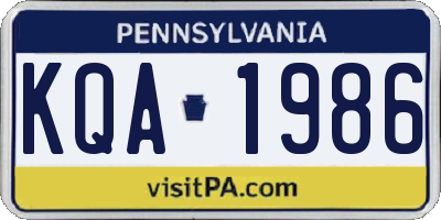 PA license plate KQA1986
