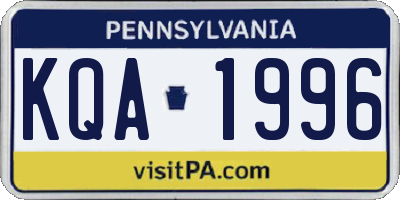 PA license plate KQA1996