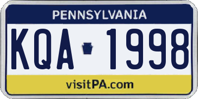 PA license plate KQA1998