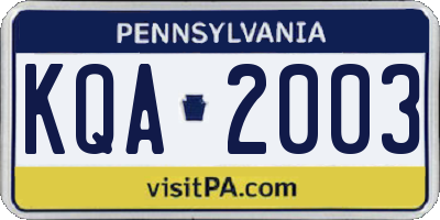 PA license plate KQA2003