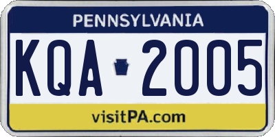 PA license plate KQA2005