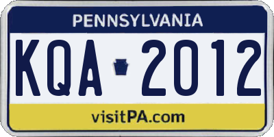 PA license plate KQA2012