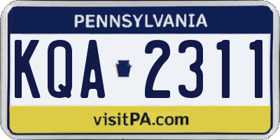 PA license plate KQA2311