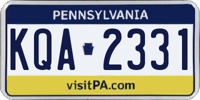 PA license plate KQA2331
