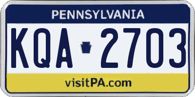 PA license plate KQA2703