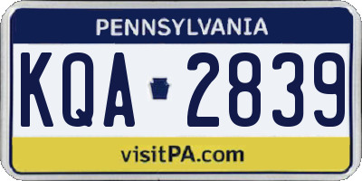 PA license plate KQA2839