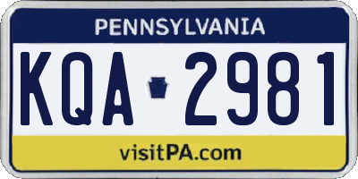PA license plate KQA2981