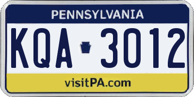 PA license plate KQA3012