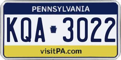 PA license plate KQA3022