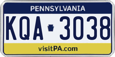 PA license plate KQA3038