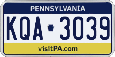 PA license plate KQA3039
