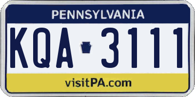 PA license plate KQA3111