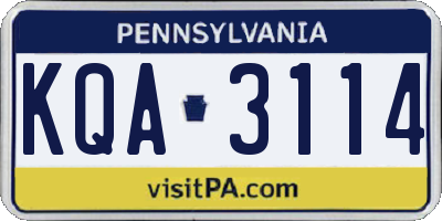PA license plate KQA3114