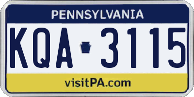 PA license plate KQA3115