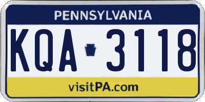 PA license plate KQA3118