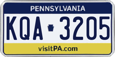 PA license plate KQA3205