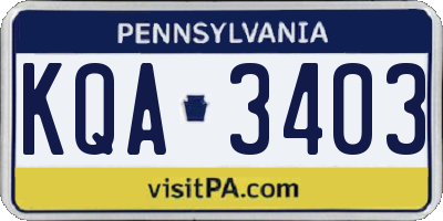 PA license plate KQA3403