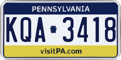 PA license plate KQA3418