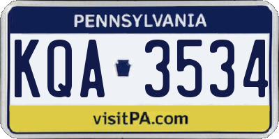 PA license plate KQA3534