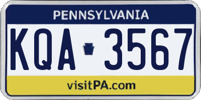 PA license plate KQA3567