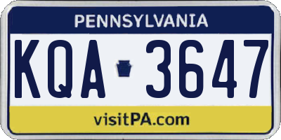 PA license plate KQA3647