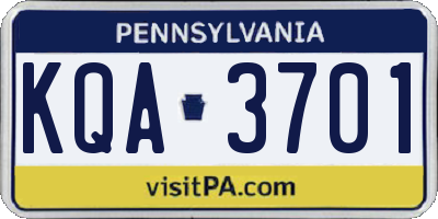 PA license plate KQA3701