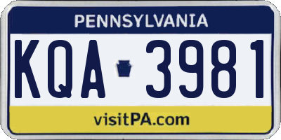 PA license plate KQA3981