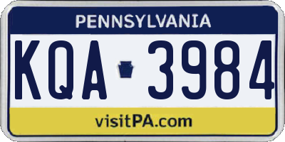 PA license plate KQA3984