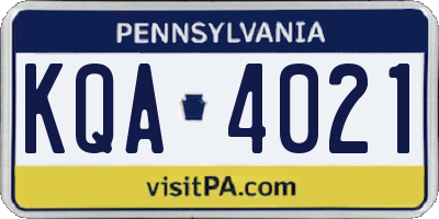 PA license plate KQA4021