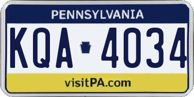 PA license plate KQA4034