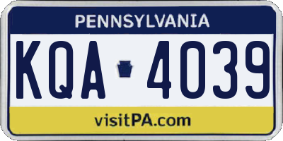 PA license plate KQA4039