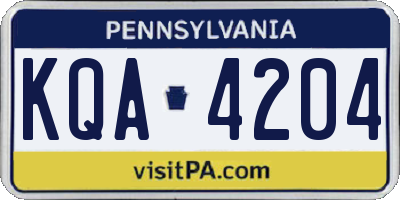 PA license plate KQA4204