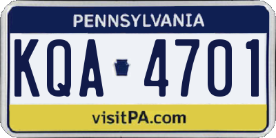PA license plate KQA4701