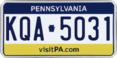 PA license plate KQA5031