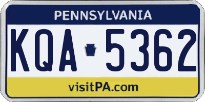 PA license plate KQA5362