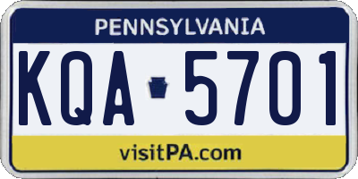 PA license plate KQA5701