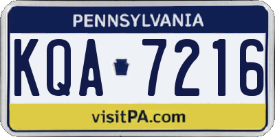 PA license plate KQA7216