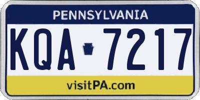 PA license plate KQA7217