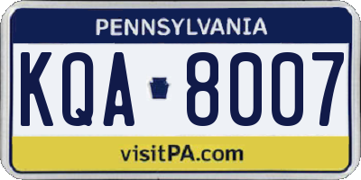 PA license plate KQA8007