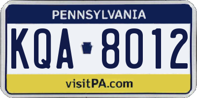 PA license plate KQA8012