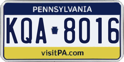PA license plate KQA8016