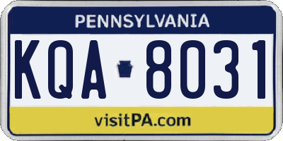 PA license plate KQA8031