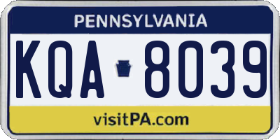 PA license plate KQA8039