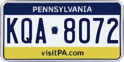 PA license plate KQA8072