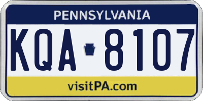 PA license plate KQA8107