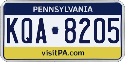 PA license plate KQA8205