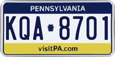 PA license plate KQA8701
